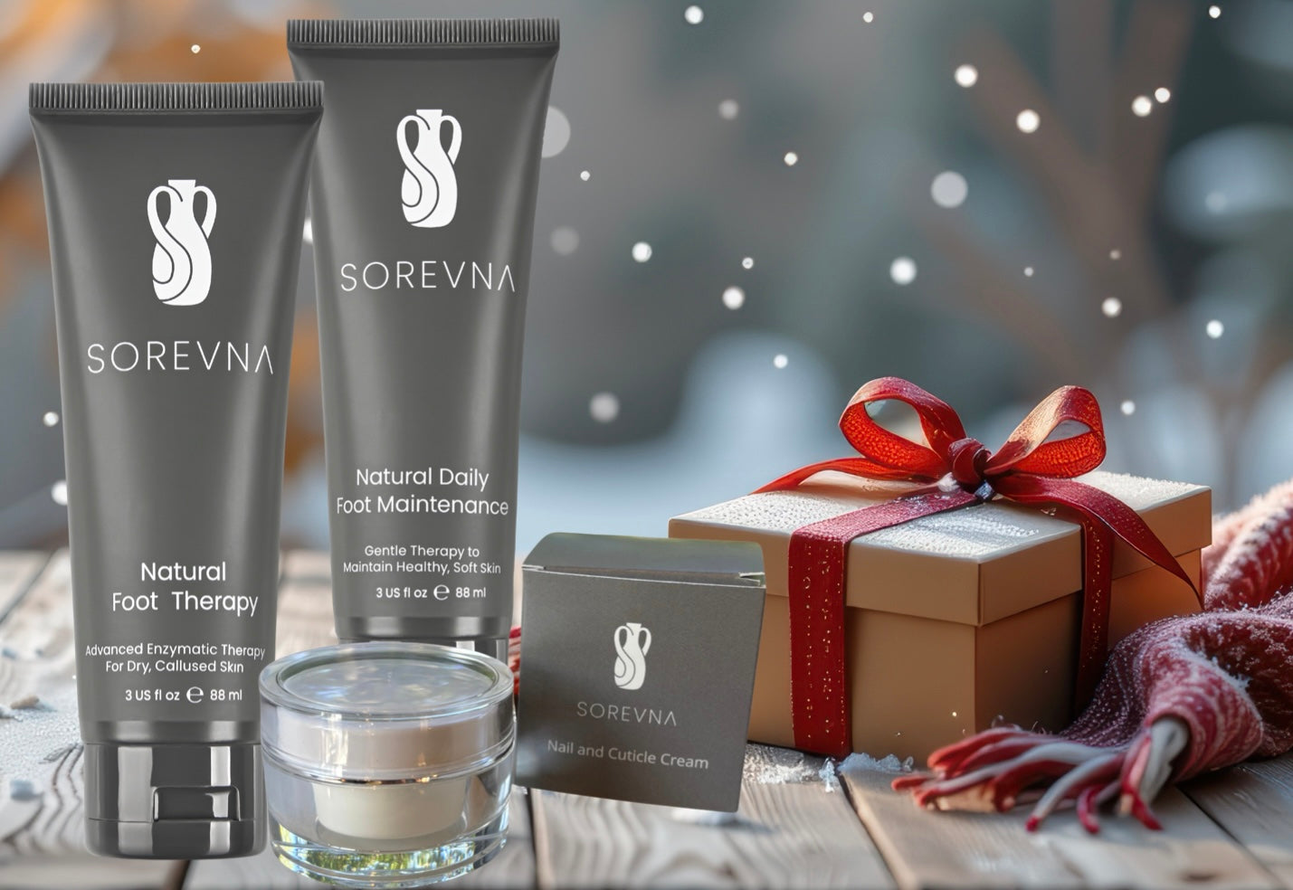 The Self-Care Stocking Set by Sorevna® with nourishing cream for callused feet & winter-ready skin essentials.